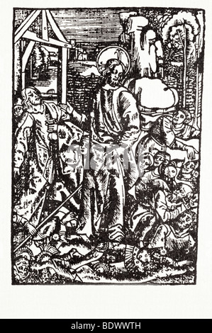 m Fawkes 1534 bode William Treatyse dafür, dass Ben Tymorouse Judas mit einem Geldbeutel auf dem Boden zwei Soldaten Gesichter Jesus in eine d Stockfoto