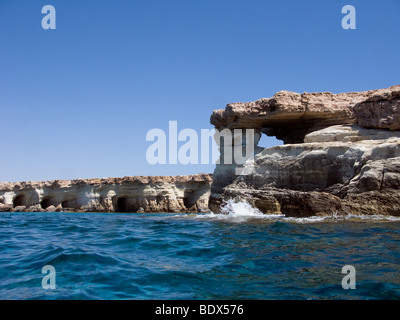 Cavo Greco (Cave Greco) zwischen Ayia Napa und Halbinsel Kap Greco, Zypern. Dieser Ort ist das Schloss bezeichnet. Stockfoto