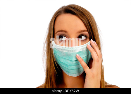 Frau mit Gesichtsmaske, Schweinegrippe, Vogelgrippe-Viren Stockfoto