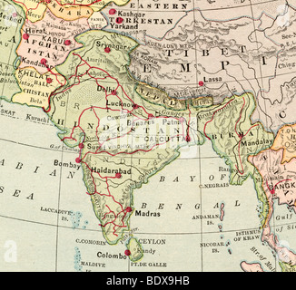 Original alte Karte von Indien aus 1875 Geographie Lehrbuch Stockfoto