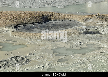 Sprudel und Schlamm Topf im Feld Solfatara Bumpass Hell, Lassen Volcanic National Park, Nord-Kalifornien, USA Stockfoto