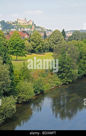 Stadt anzeigen, Landgrafenschloss Landgraf Schloss, Park, Fluss Lahn, Lahntal Tal, Marburg, Hessen, Deutschland, Europa Stockfoto