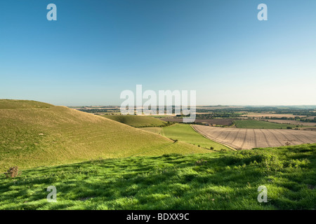 Blick über Tal Pewsey Hügel aus dem Fußweg bis Tan Hill, Wiltshire, Großbritannien Stockfoto