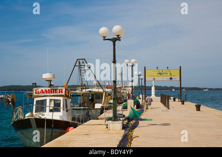 Hafen von Fazana mit Fischer- und Ausflugsboote zu den Brijuni-Inseln, Istrien, Kroatien, Europa Stockfoto