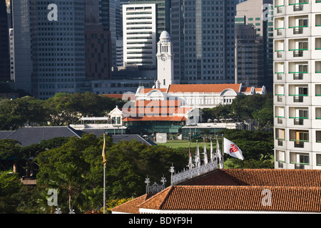 Blick über Verlosungen nach Padang und Geschäftsviertel, Singapur Stockfoto