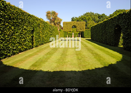 Formschnitt im alten Pfarrhaus Gärten, Ost Ruston, Norfolk, Großbritannien Stockfoto
