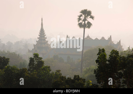 Blick von der Shwedagon-Pagode, buddhistische Tempel, Rangun, Yangon, Birma, Burma, Myanmar, Asien Stockfoto