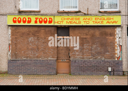 Geschlossene und bestiegen, Chinese Takeaway in Briton Ferry in der Nähe von Neath South Wales UK Stockfoto