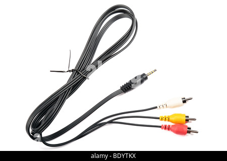 Video-Kabel für Digtal Kamera isoliert auf weißem Hintergrund. Stockfoto