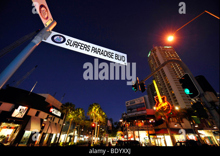 Hard Rock Cafe, Nachtaufnahme, Surfers Paradise, Gold Coast, New-South.Wales, Australien Stockfoto