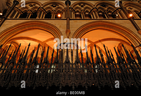 Gotische Chorgestühl der Kathedrale von Lincoln oder St. Marien Kathedrale, 12. und 13. Jahrhundert gotisch-romanische, Minster Yard, Linco Stockfoto