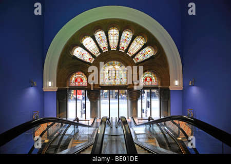 Glas-Ornamente, Eingang, Interieur, QVB, Queen Victoria Building, Einkaufszentrum, Sydney, New South Wales, Australien Stockfoto