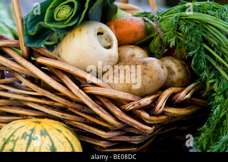 Bio-Gemüse im Weidenkorb Stockfoto