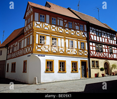 Fachwerkhäusern in Iphofen, Franken, Bayern, Deutschland. Stockfoto