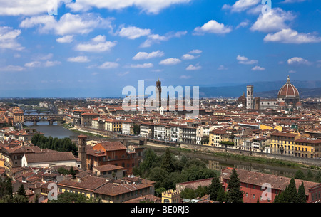 Panorama von Florenz (Fluss Arno, Ponte Vecchio,...), Florenz, Toskana, Italien, Mittelmeer Europa, EU. Stockfoto