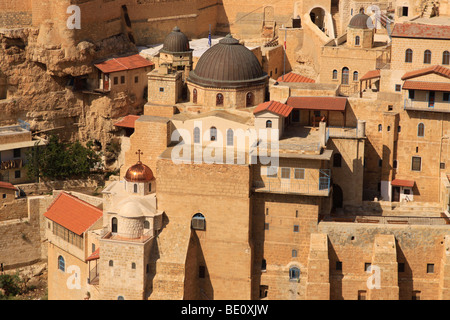 Judäische Wüste, griechisch orthodoxe Kloster Mar Saba am Hang des Wadi Kidron Stockfoto