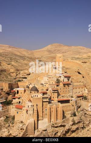 Judäische Wüste, griechisch orthodoxe Kloster Mar Saba am Hang des Wadi Kidron Stockfoto