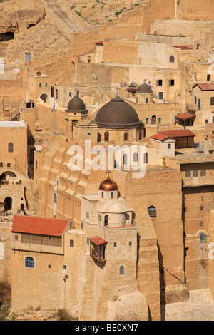 Judäische Wüste, griechisch orthodoxe Kloster Mar Saba am Hang des Wadi Kidron Stockfoto