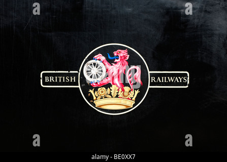 British Railways Zeichen auf der Seite einer alten Dampflok Stockfoto