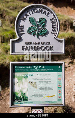 National Trust Schild am Fairbrook im High Peak Nachlass ist Teil der The Peak District National Park derbyshire Stockfoto