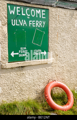 Schild am Ulva Fähre, Isle of Mull, Schottland, UK Stockfoto