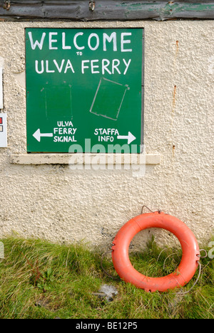 Schild am Ulva Fähre, Isle of Mull, Schottland, UK Stockfoto