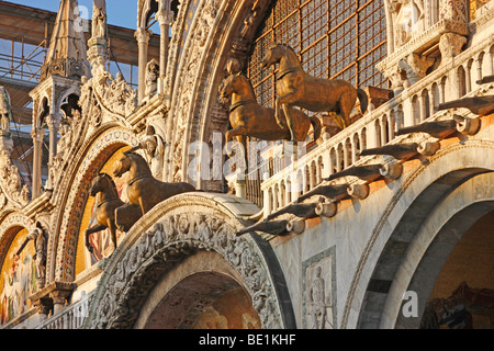 Berühmte Pferde, entworfen vom Bildhauer Lysippos auf das Logia von der Basilica di San Marco.Venice Stockfoto