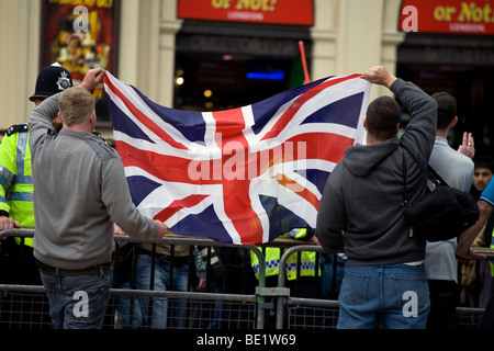 Gegendemonstrant innen auf der Al Quds Demonstration gegen den Staat Israel, am 13. September 2009 in London statt. Stockfoto