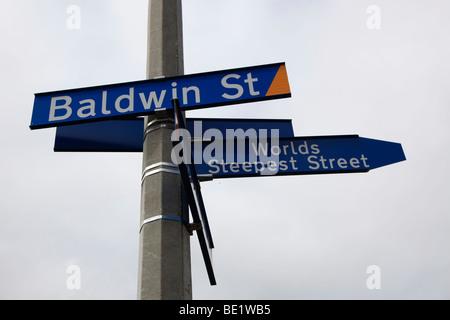 Weltweit Steepest Street, Baldwin St, Guinness-Buch der Rekorde. Dunedin, Otago, Südinsel, Neuseeland Stockfoto