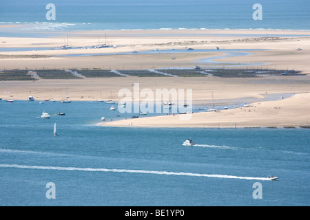 Sandbänken an der französischen Küste in Aquitanien, gesehen von der Dune du Pilat, Frankreich Stockfoto