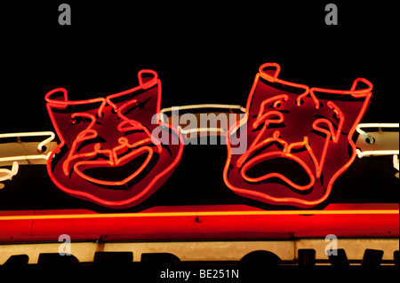 Neon-Theatermasken, Komik und Tragik, Las Vegas, Nevada Stockfoto