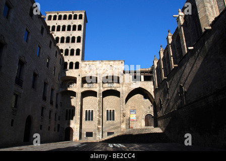 Palau Reial, Plaça del Rei.  Gotischen Viertel. Barcelona. Katalonien. Spanien. Stockfoto