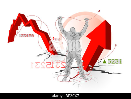 Business-Konzept. Jubeln Sie Geschäftsmann über steigende Gewinne. Vektor-illustration Stockfoto