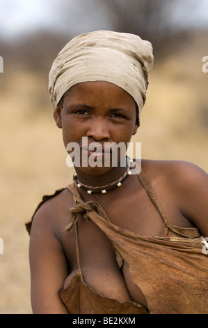 Naro Buschmänner (San) Frau Porträt, Central Kalahari, Botswana Stockfoto