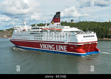 Viking Line Autofähre Isabella kommt in Mariehamn Aaland Inseln auf dem Weg von Stockholm nach Turku Stockfoto