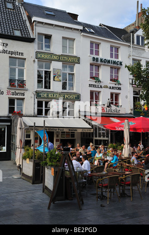 Terrasse in Groenplaats, Antwerpen, Belgien, Europa Stockfoto