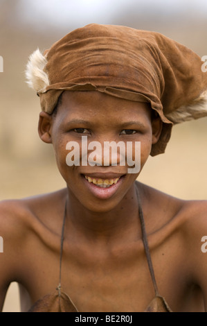 Naro Buschmänner (San) Frau Porträt, Central Kalahari, Botswana Stockfoto