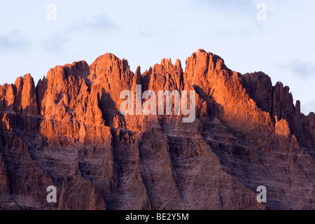 Sextener Dolomiten im letzten Licht des Tages, Abendstimmung, rote Spitze, Alto Adige, Italien, Europa Stockfoto