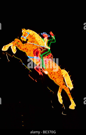 Neon Cowboy auf Pferd, Las Vegas Stockfoto