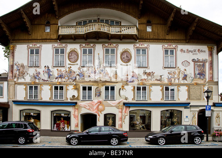 Schön bemalte Haus in Oberammergau, Bayern, Deutschland, Europa Stockfoto