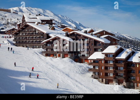 Méribel-Mottaret (1750m) Skigebiet, Meribel, Trois Vallées, Les Trois Vallees, Savoie, Alpen, Frankreich Stockfoto