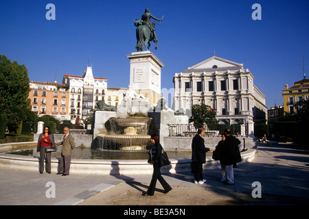 Denkmal, Reiterstandbild von Philipp IV., Felipe IV, vor Teatro Real, Oper und Theater, Plaza de Oriente, Mad Stockfoto