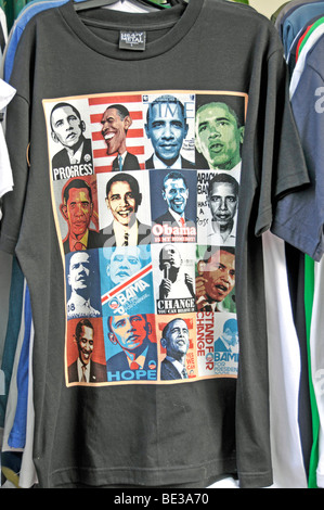 Bilder von US-Präsident Barack Obama auf einem T-shirt, Straßenhändlern in Bangkok, Thailand, Asien Stockfoto