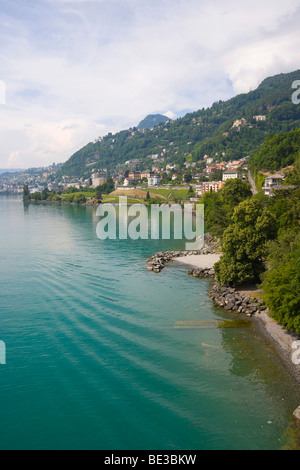 Blick Richtung Monteux, Genfer See, Veytaux, Schweiz, Europa Stockfoto