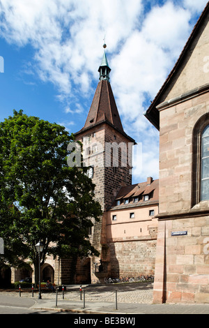 Laufer Schlagturm Turm, erbaut im Jahre 1250, Wildkaninchen Laufer Platz Platz, zweite letzte Stadtbefestigung, Stadtmauer, Altstadt, Stadt Stockfoto