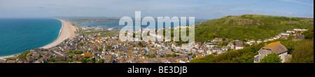 Chesil Beach, Flotte Lagune und Portland Hafen aussehende nördlich von Portland Heights, Dorset, England, Vereinigtes Königreich, Europa Stockfoto