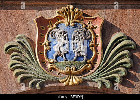 Wappen Sie mit zwei Ziegen, über ein Haustür, altes Stadt, Nürnberg, Middle Franconia, Franken, Bayern, Deutschland, Europa Stockfoto