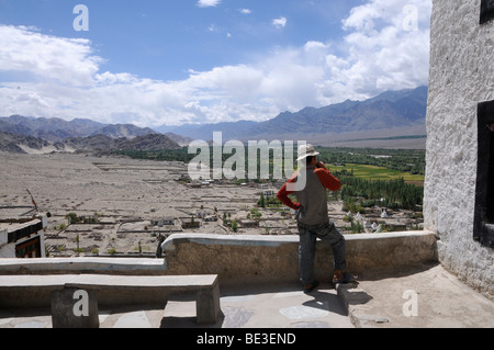 Thikse Kloster, Ansicht der Indus-Tal, Fluss-Oase, Asien, Himalaya, Ladakh, Jammu und Kaschmir, Nordindien, Thikse Stockfoto