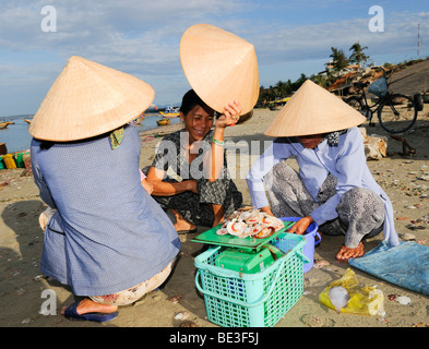 Frauen auf dem Fischmarkt, Strand von Mui Ne, Vietnam, Asien Stockfoto