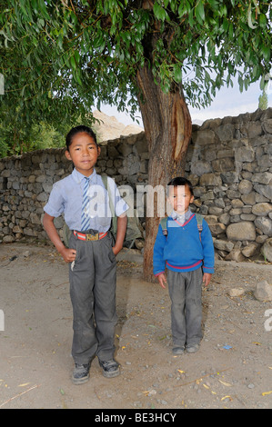 Ladakhi Schülerinnen und Schüler auf dem Weg nach Hause, Leh, Ladakh, Indien, Himalaya, Asien Stockfoto